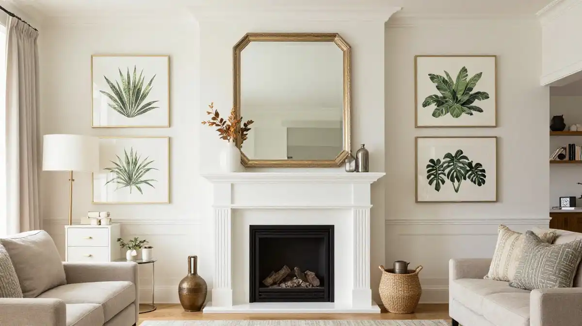 Layering Mirrors and Wall Art Above a Summer Mantel