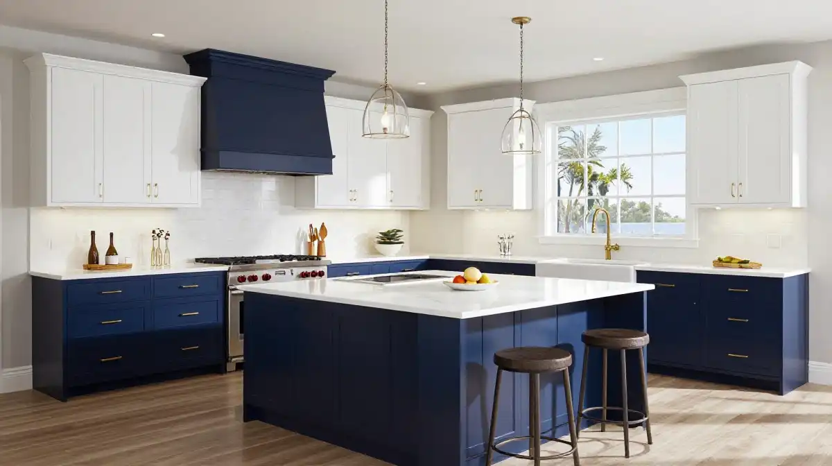Navy Blue and White Two Tone Kitchen Cabinets for a Luxury Look