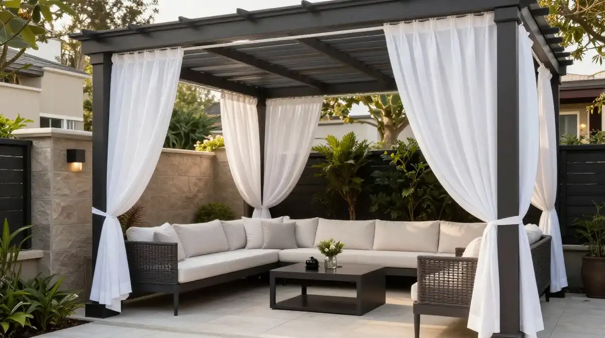 Pergola Ideas With Curtains for Extra Privacy and Elegance