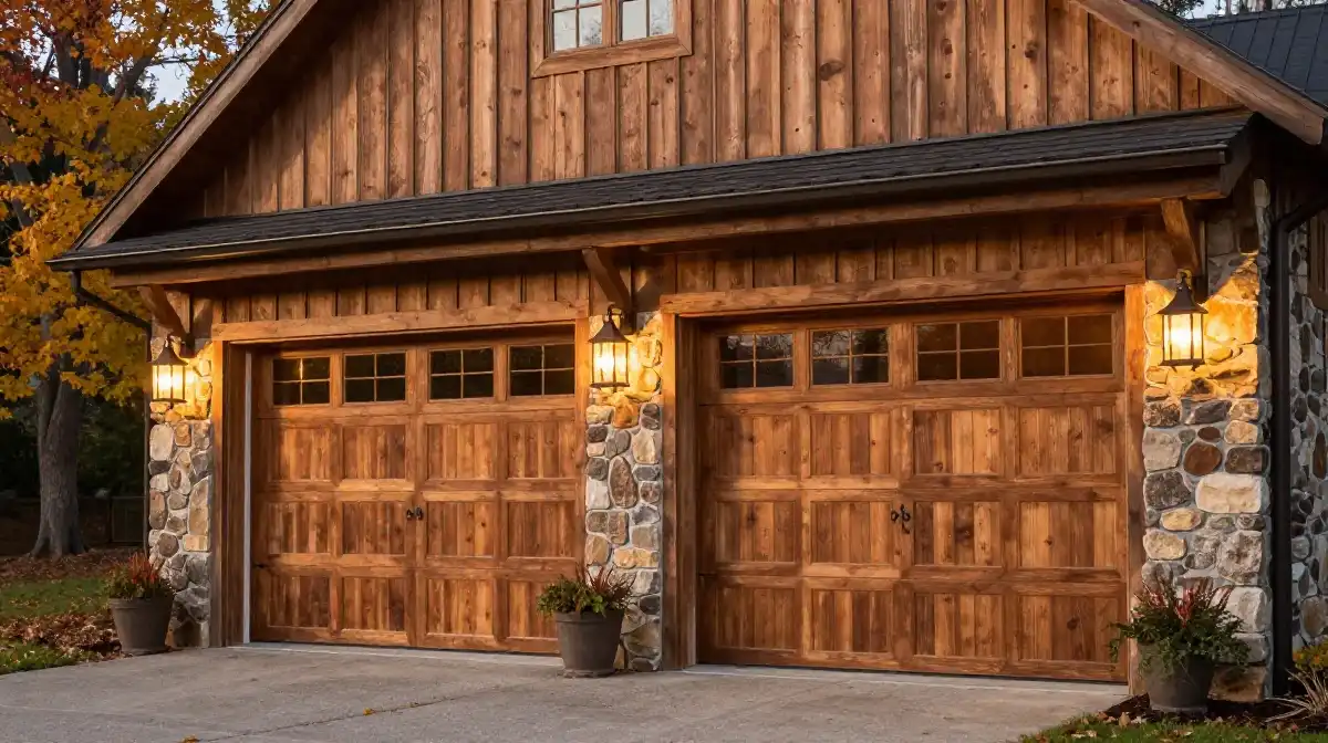 Rustic Wooden Garage Door Designs for Warm Curb Appeal
