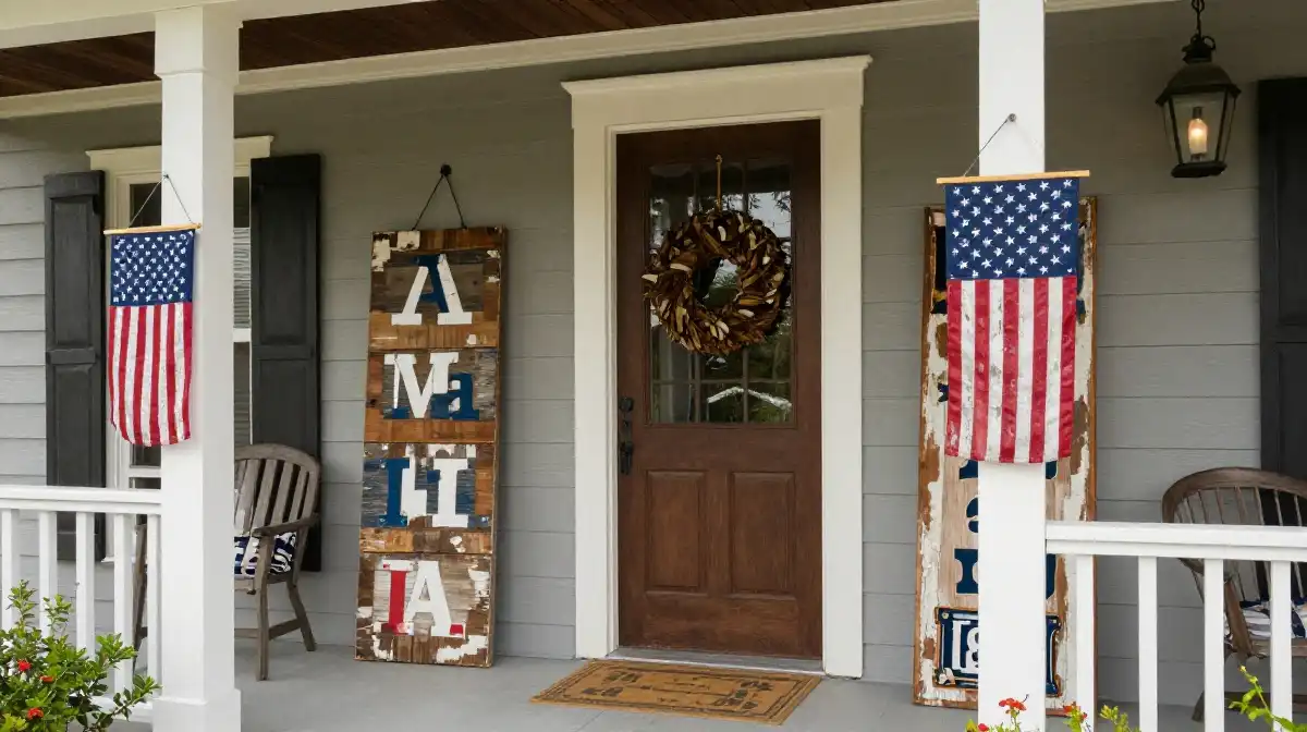 Rustic Wooden Signs for a Patriotic Porch Look