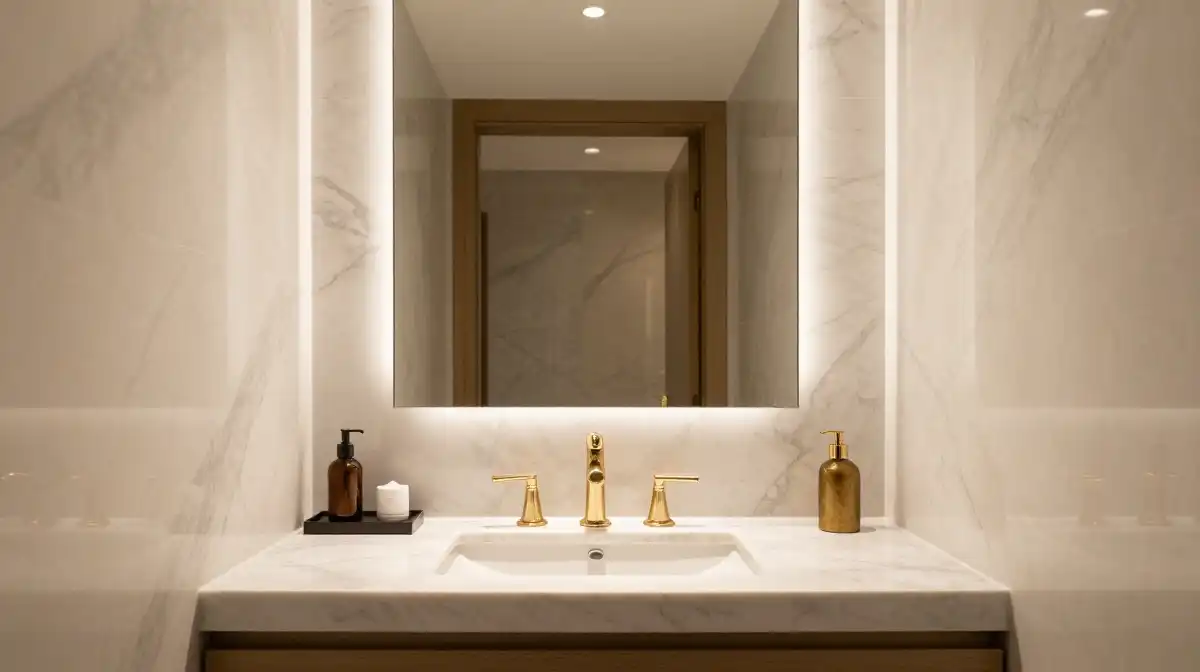 Tiny Powder Room Ideas With Marble Accents