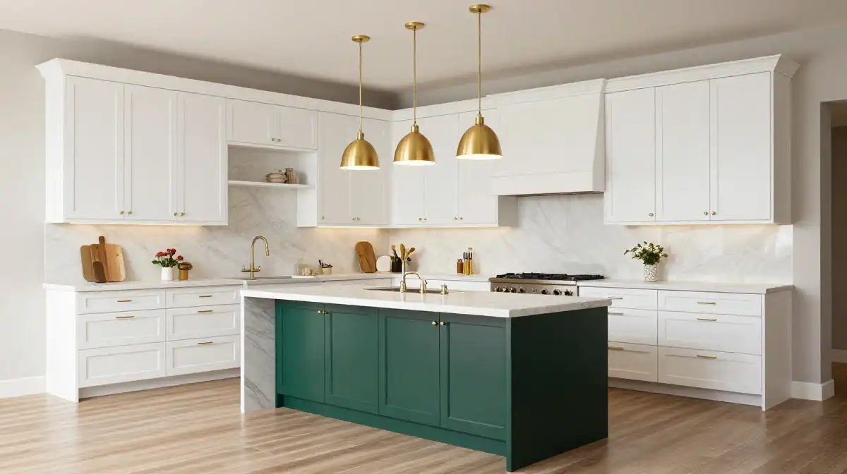 Two Tone Kitchen Cabinets With a Contrasting Island