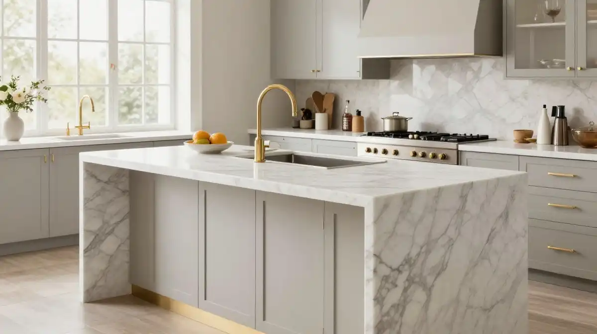 Add Elegance with a Marble-Top Kitchen Island