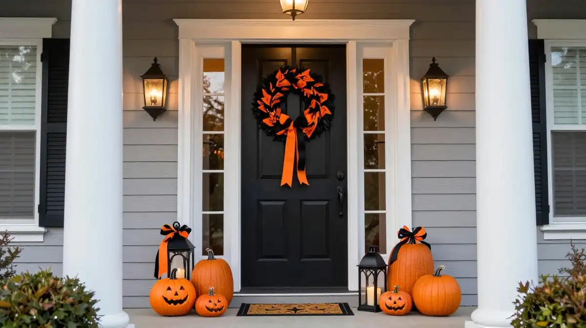 Black and Orange Halloween Door Design Ideas