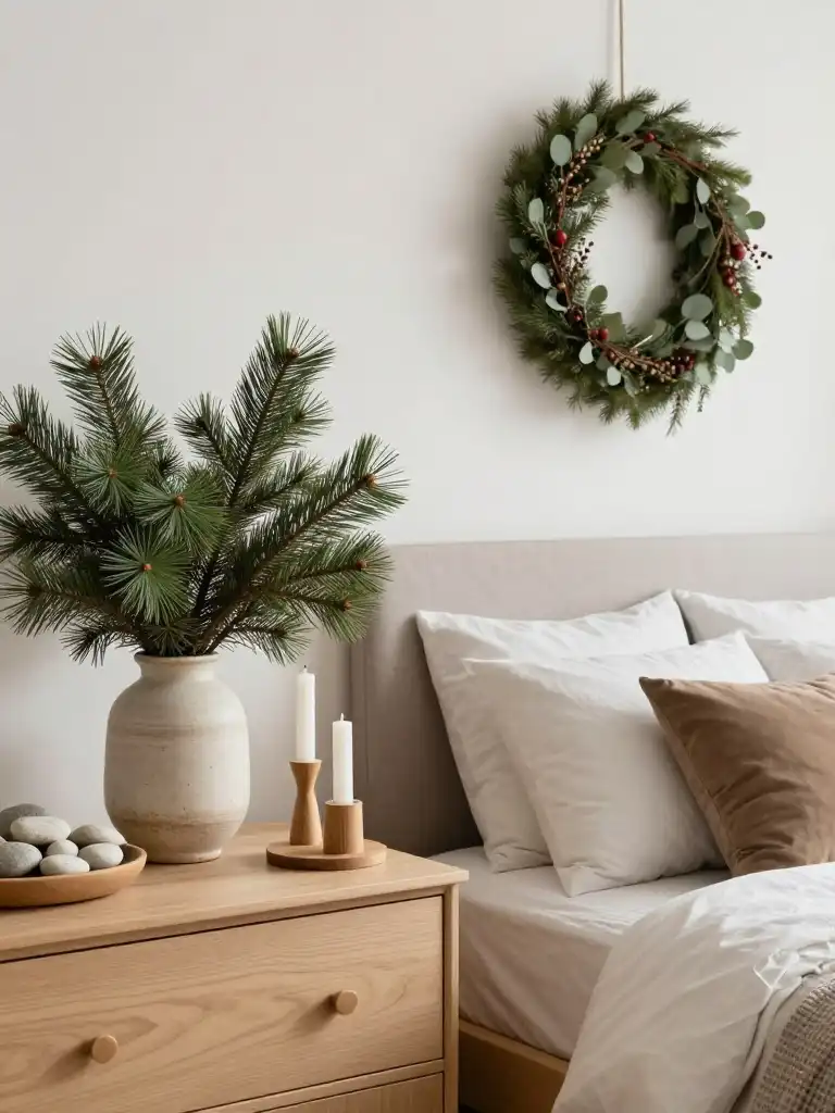 Christmas Bedroom Decor Ideas Using Natural Elements Like Pine and Wood