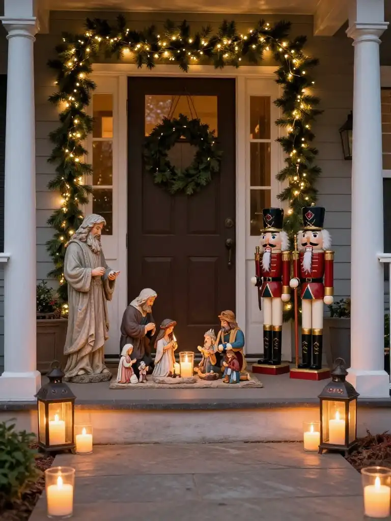 Christmas Porch Decor Ideas with Outdoor Nativity and Figurines