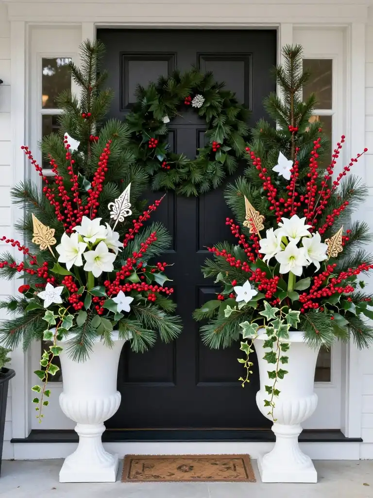 Christmas Potted Plants and Greenery for Your Front Porch