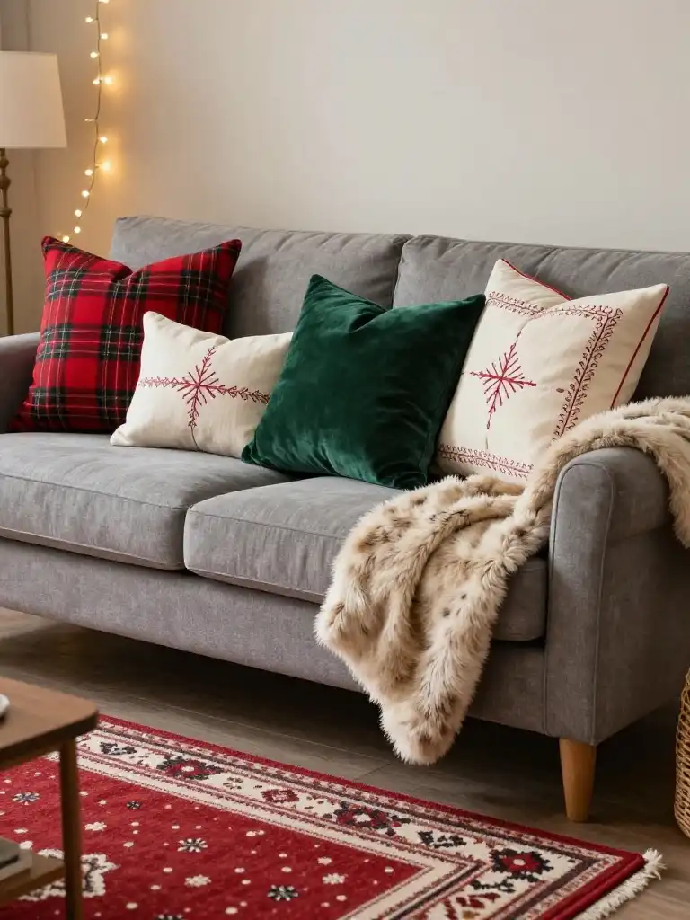 Christmas Throw Pillows, Sofa and Rug Ideas