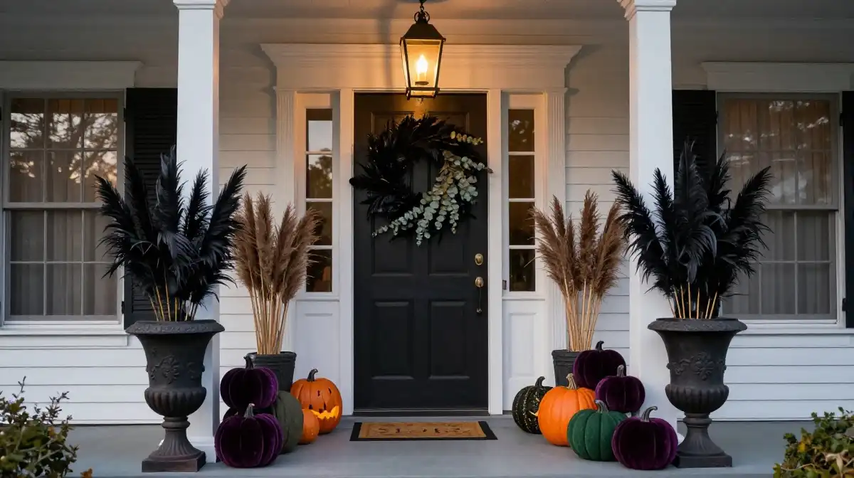 Classy Front Door and Porch Halloween Decorations