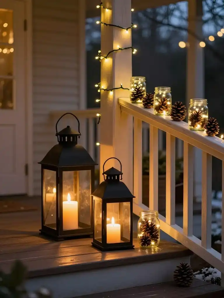 Cozy Winter Porch Lighting Ideas Using Lanterns, Fairy Lights, and Candles