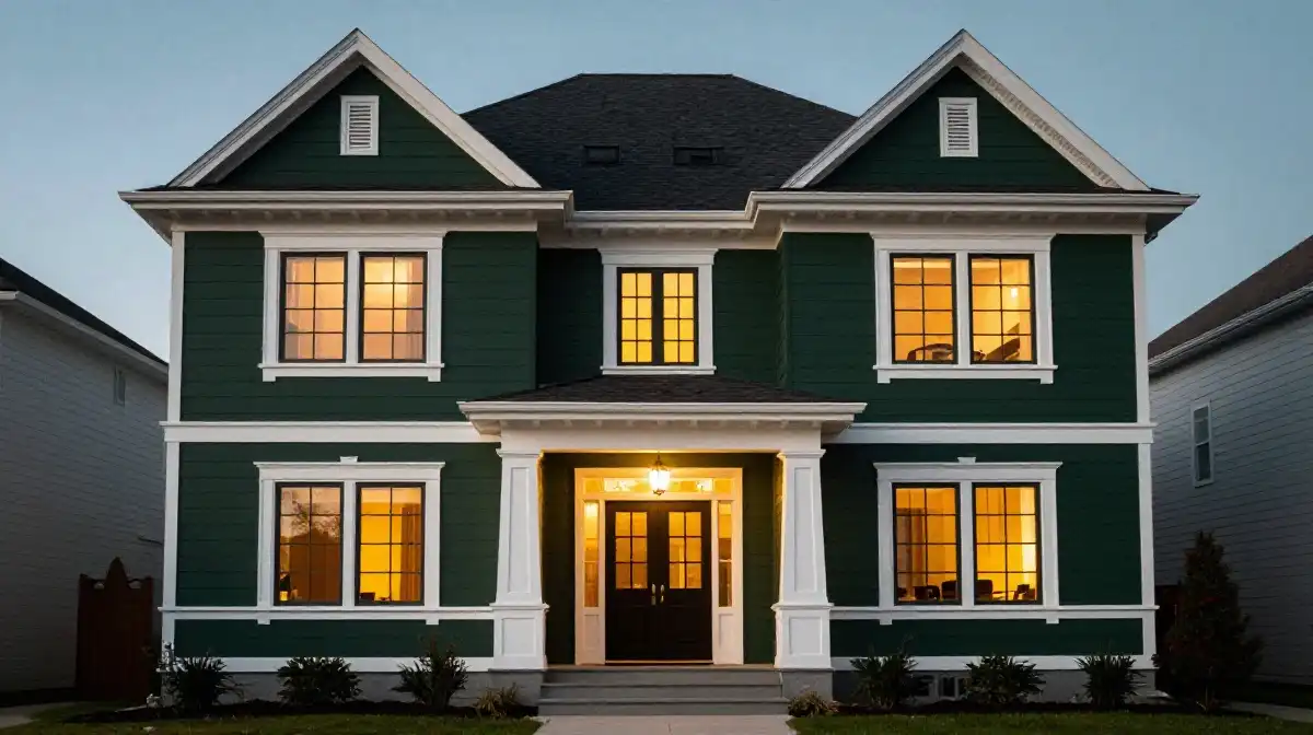  Dark Green House Exterior Ideas with Crisp White Trim