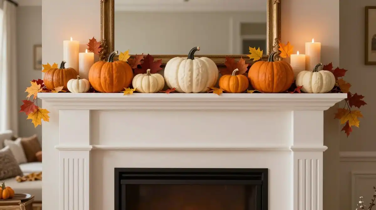  Decorate Your Fireplace Mantel with Layered Pumpkins