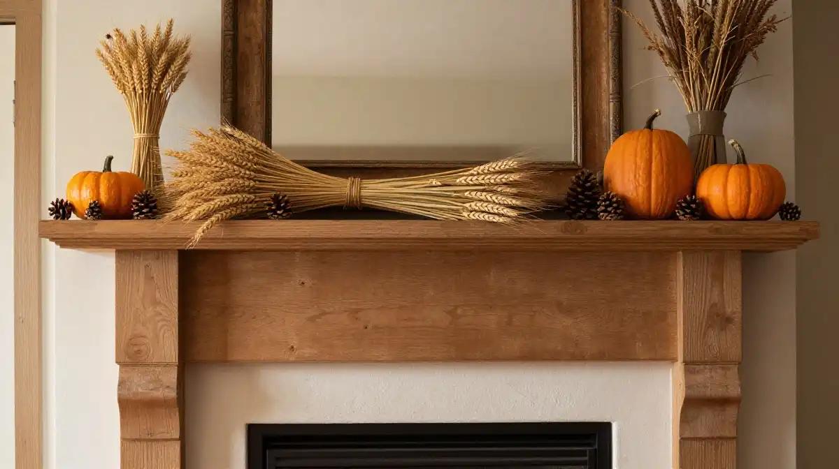 Design a Harvest-Themed Fireplace with Wheat and Pinecones