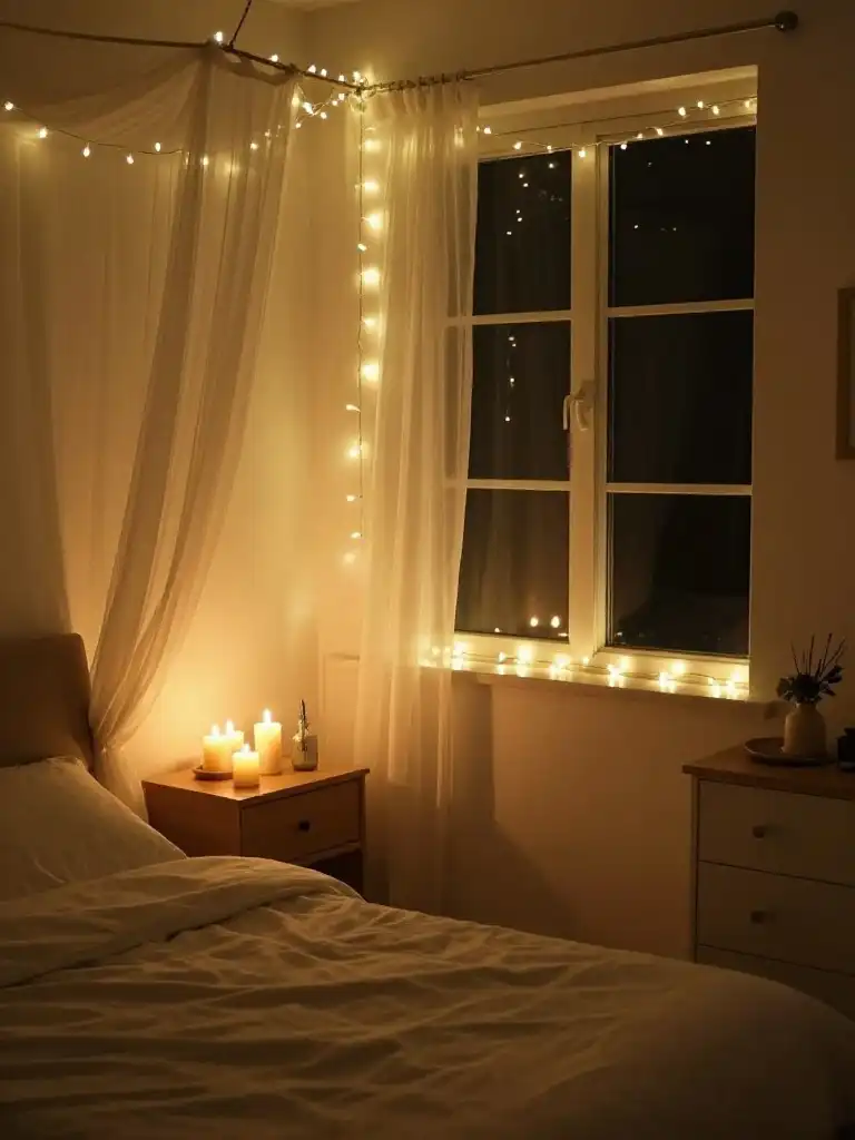 Fairy Lights and Candles for a Warm Bedroom Glow