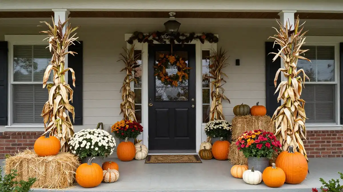 Incorporating Natural Elements Like Corn Stalks and Hay Bales