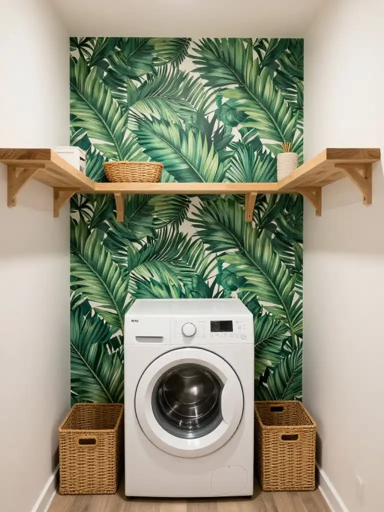 Laundry Room Accent Wall Ideas Using Wallpaper