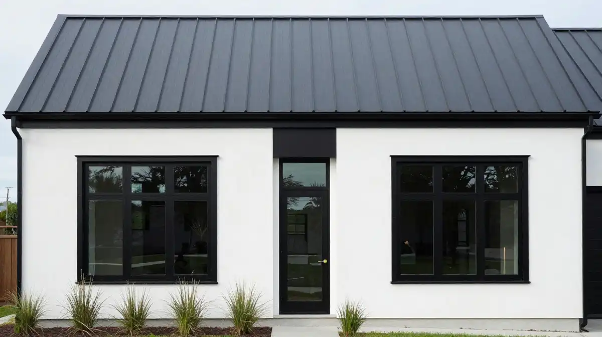 Modern Farmhouse Exterior Ideas with Black Window Trim Accents