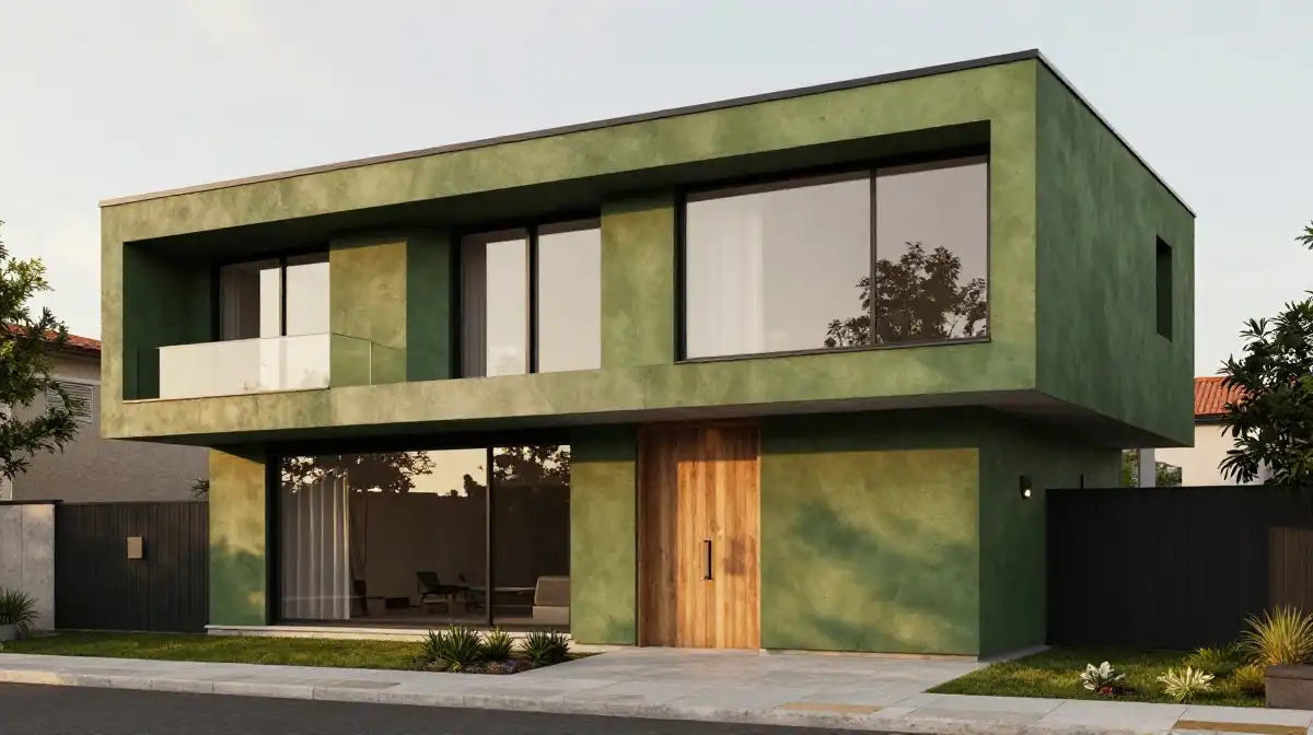  Modern Green House Exterior Ideas with Black Window Frames