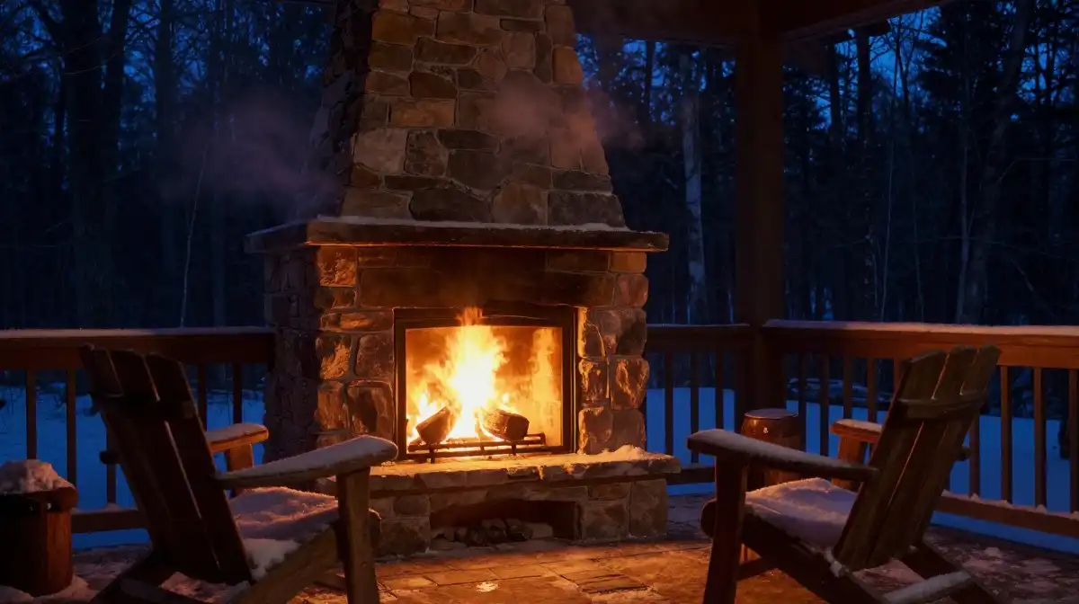 Outdoor Fireplace and Fire Pit Ideas to Boost Winter Cabin Curb Appeal