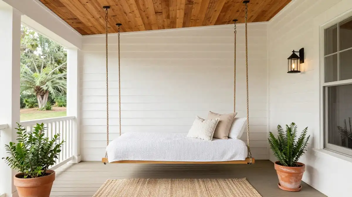 Rustic and Farmhouse Screened In Back Porch Designs