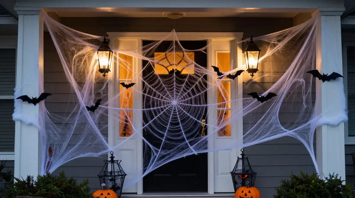 Spider Web and Bat Halloween Door Decorating Ideas
