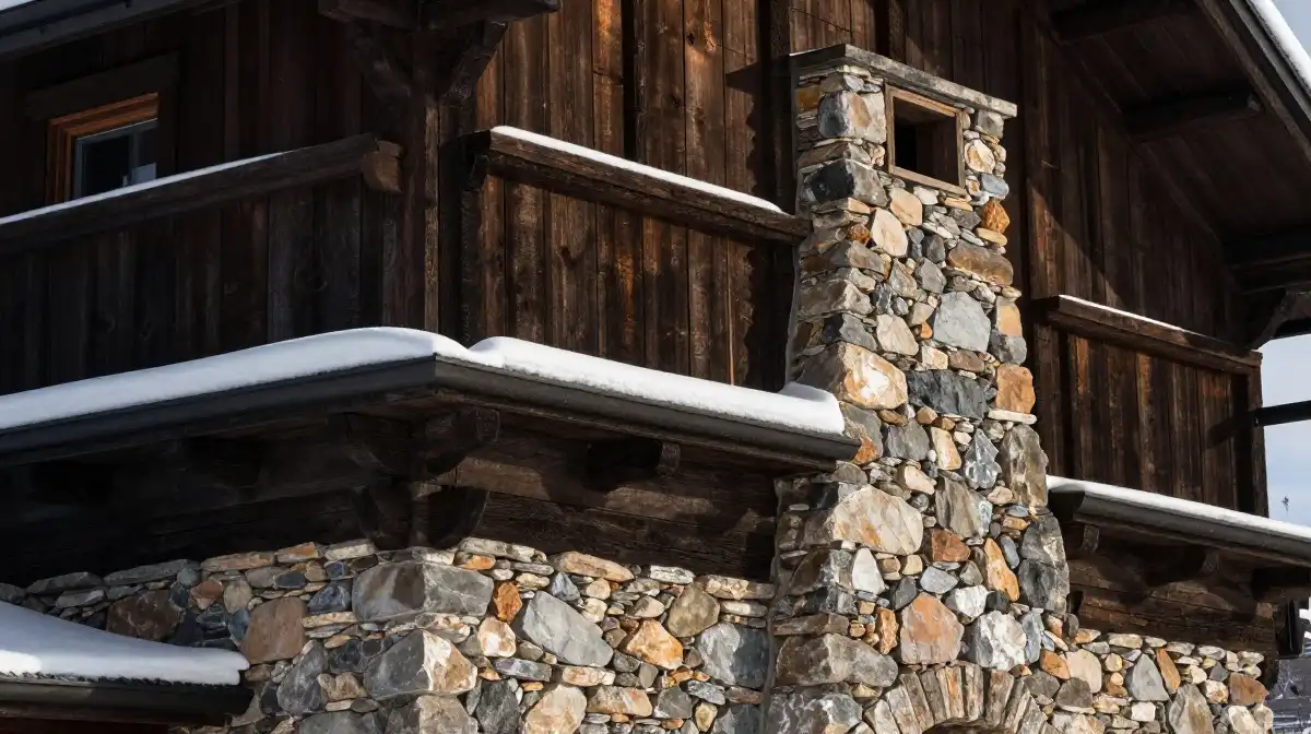 Stone and Timber Combination: A Classic Winter Cabin Exterior Look