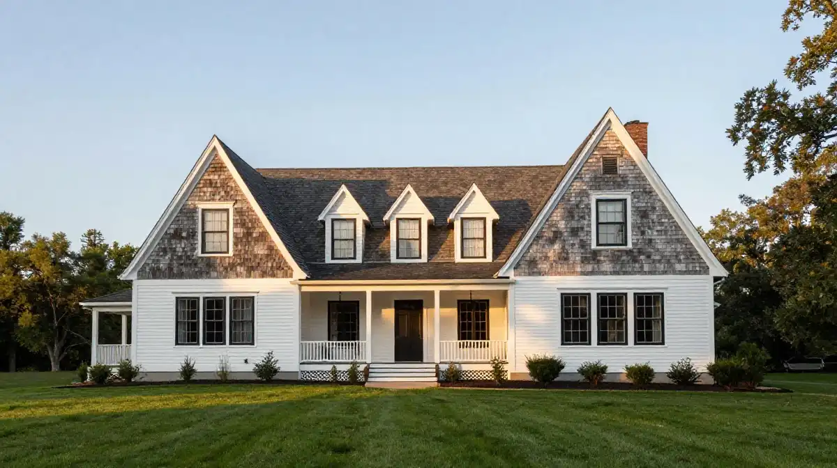Two-Story Farmhouse Exterior Ideas with Gable Roof Designs