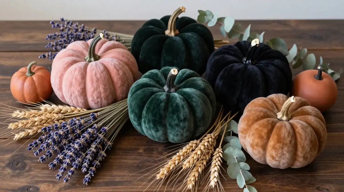 Velvet Pumpkins and Refined Floral Arrangements for Fall