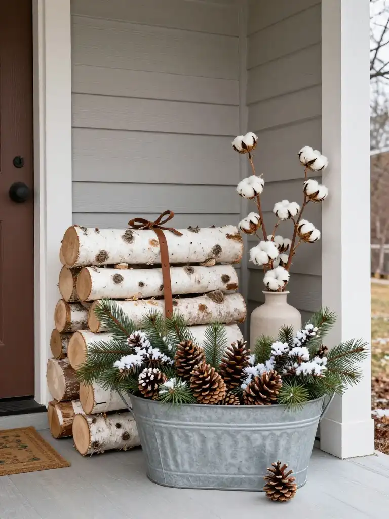 Winter Porch Decor Ideas Inspired by Nature: Pinecones, Birch Logs, and More