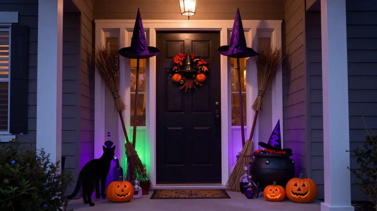 Witch-Inspired Halloween Front Door Decor
