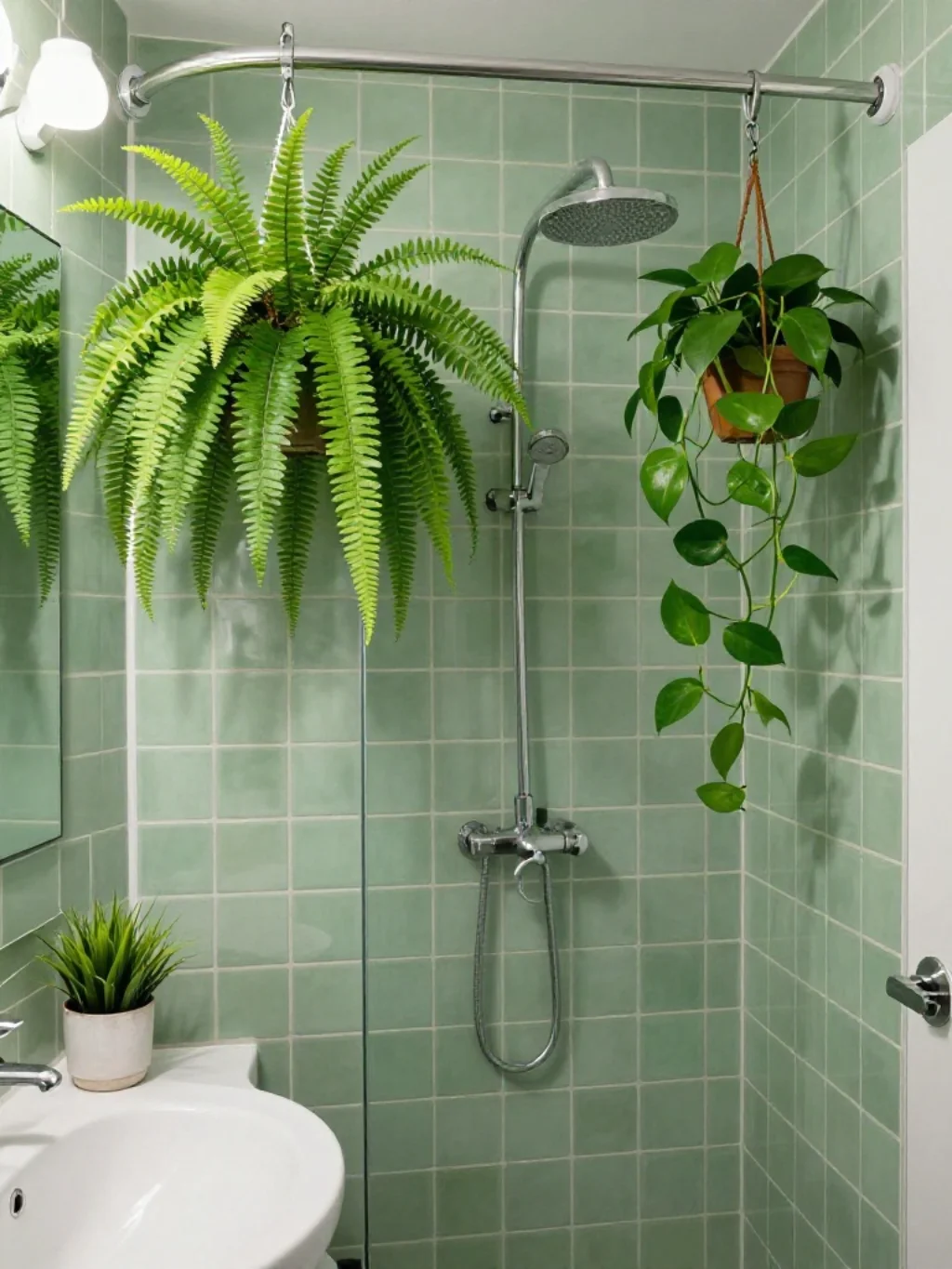 Green Bathroom with Plants for a Spa-Like Feel