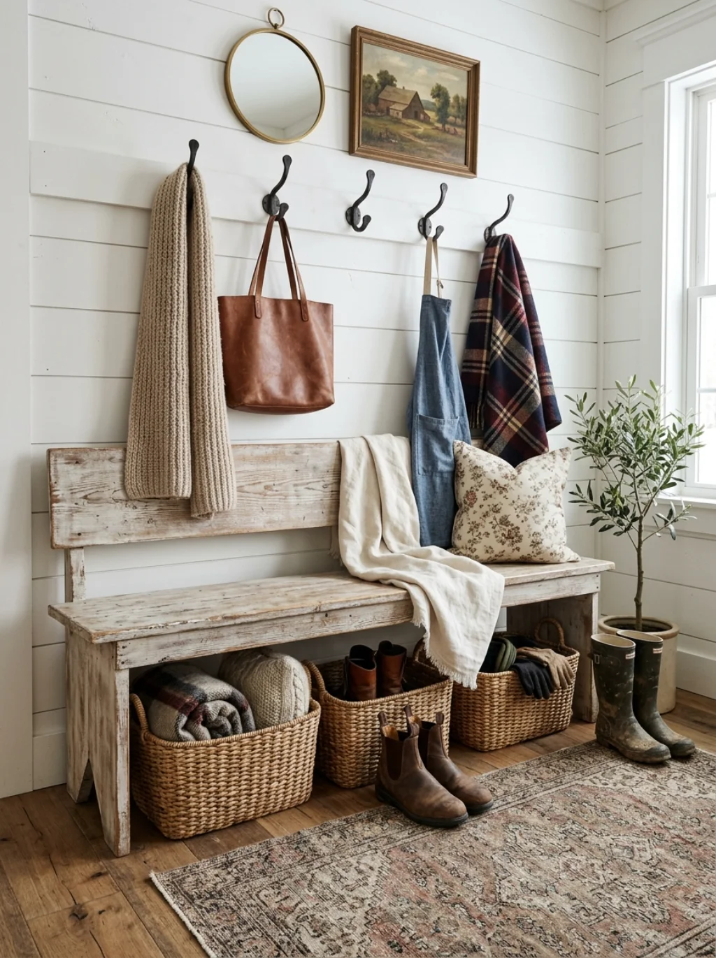 Farmhouse Style Mudroom Bench Inspiration
