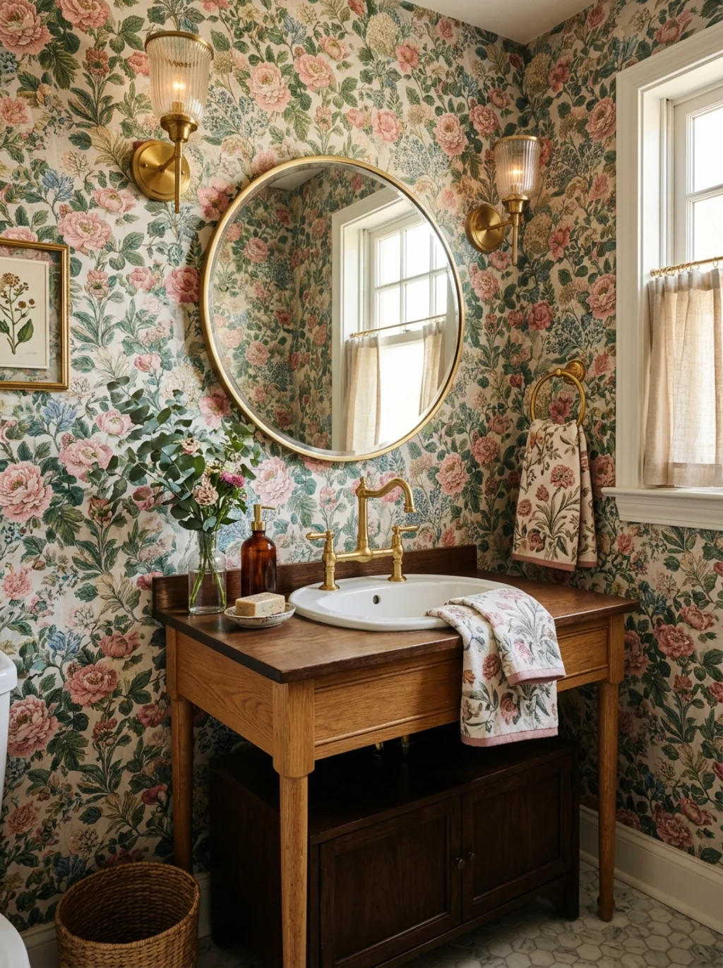 How to Pair Wallpaper With Powder Room Fixtures and Decor