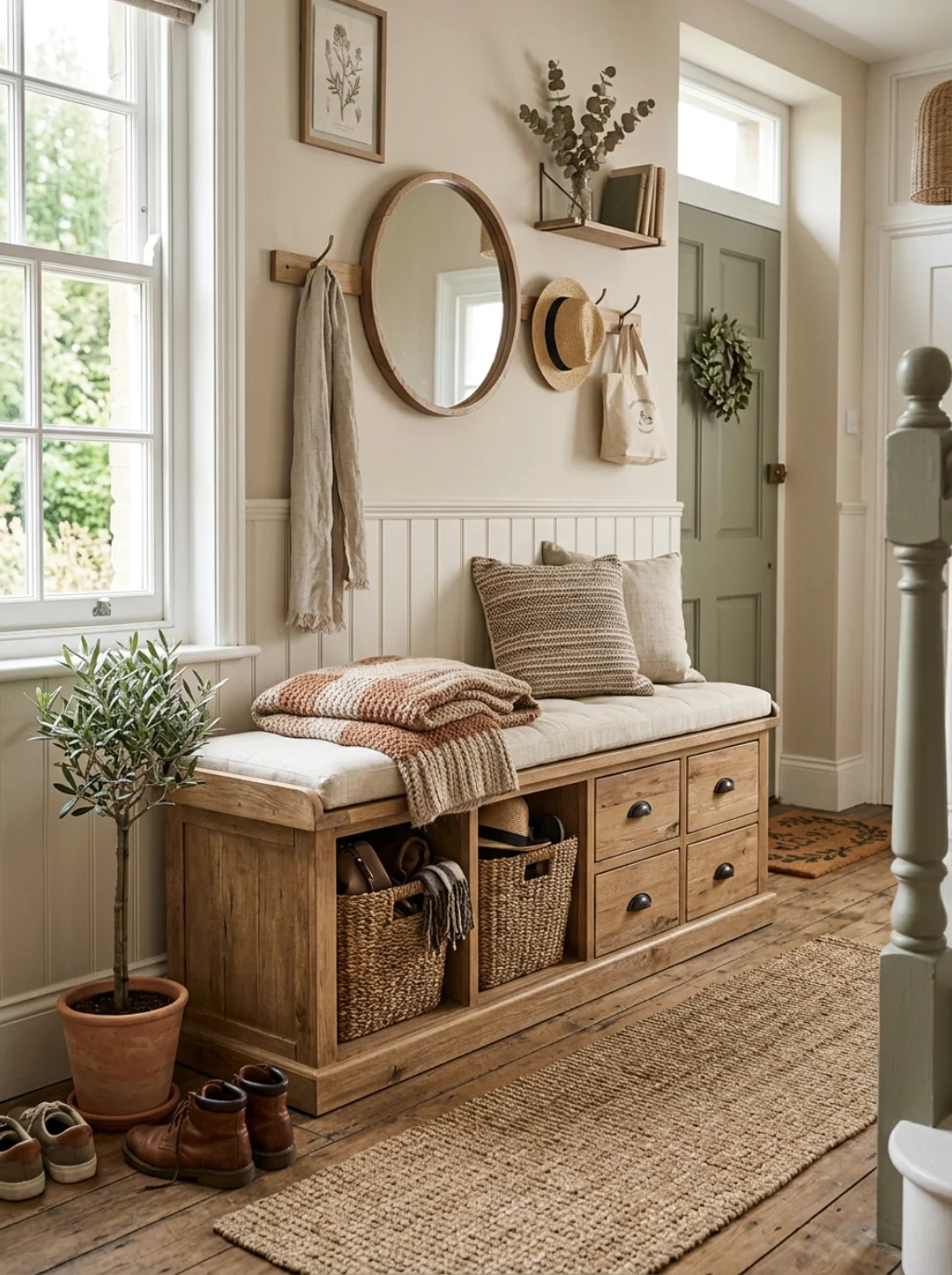 Mudroom Bench Seating with Drawers and Baskets