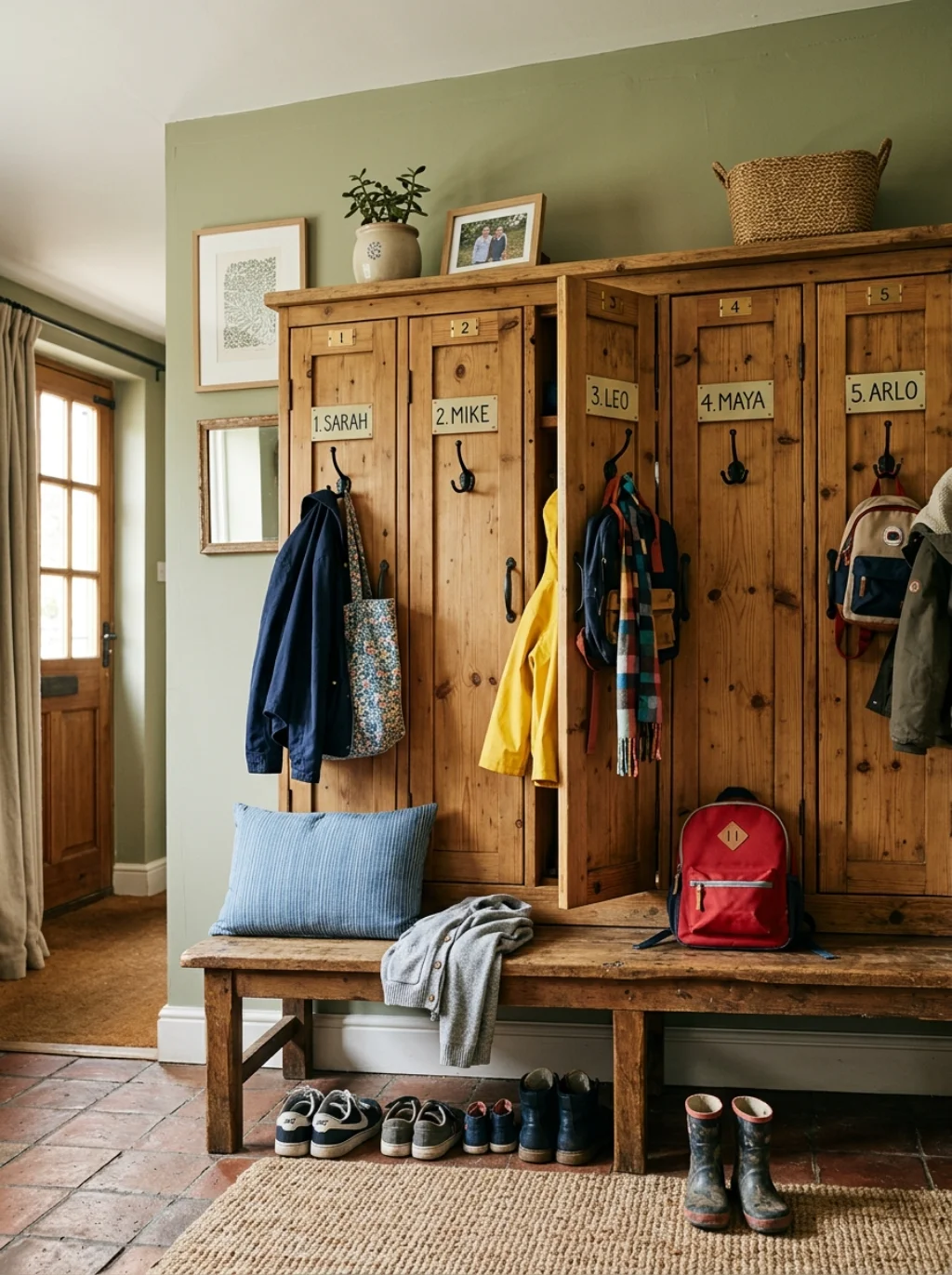 Mudroom Bench and Lockers for Family Organization