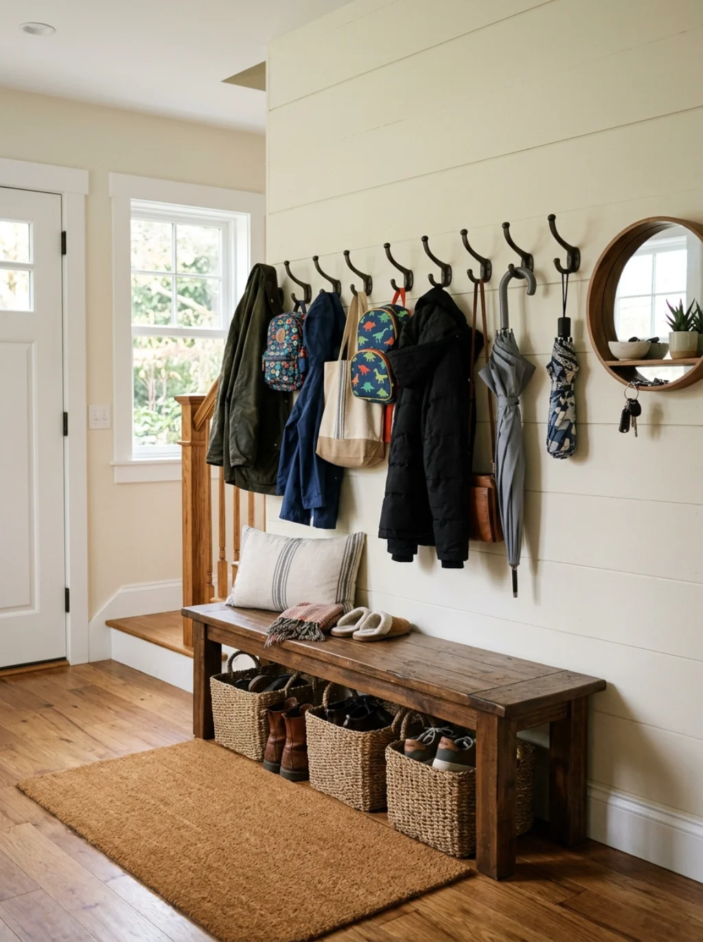 Mudroom Bench with Hooks and Coat Rack Combo