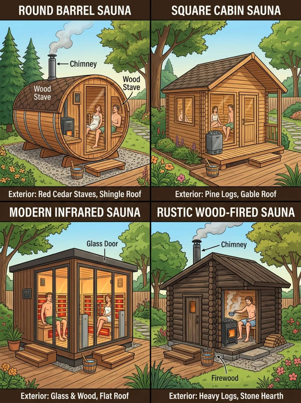 Types of Outdoor Saunas (Barrel, Cabin, Infrared, Wood-Fired)