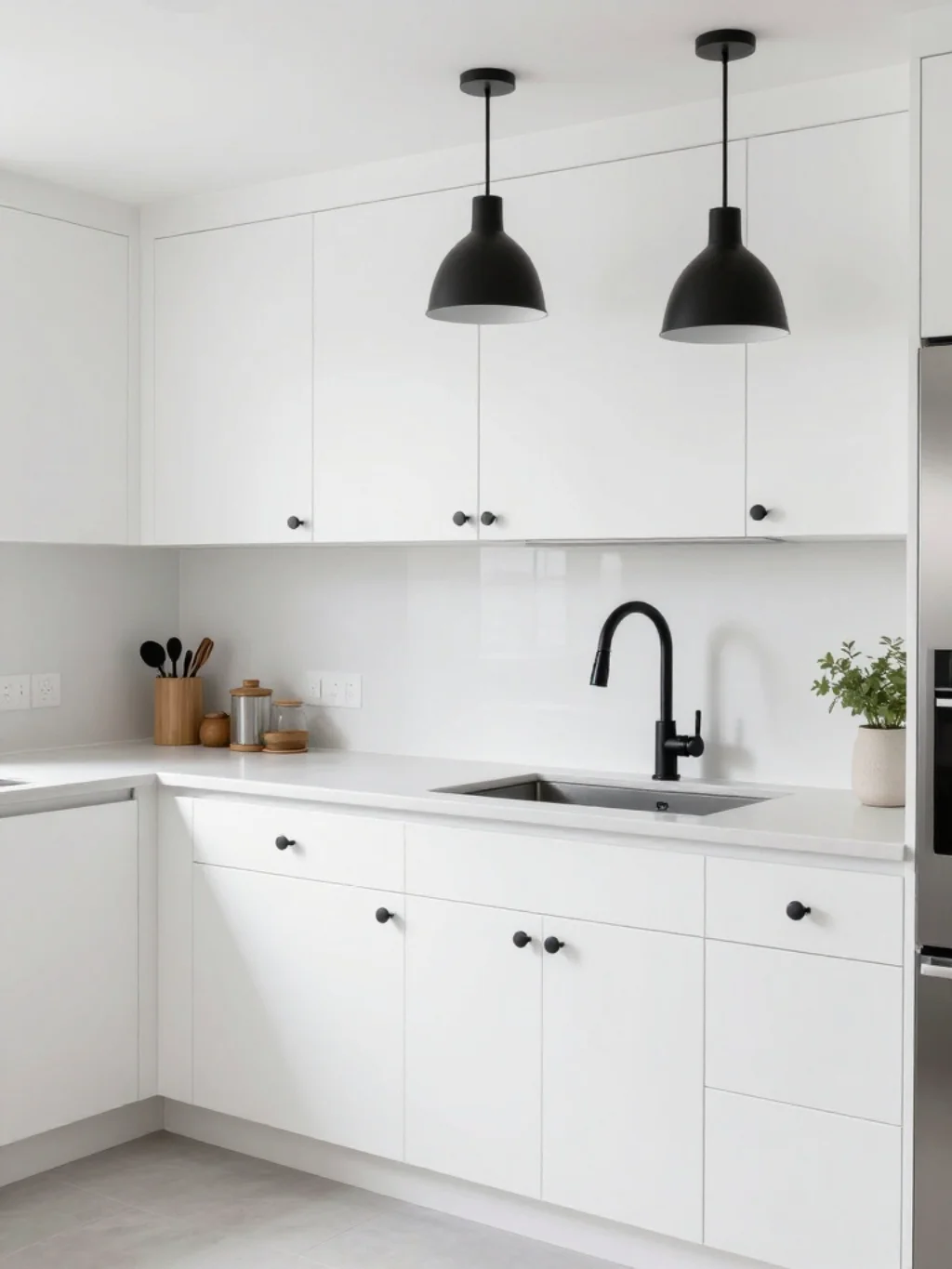 White Kitchen with Black Hardware for Contrast