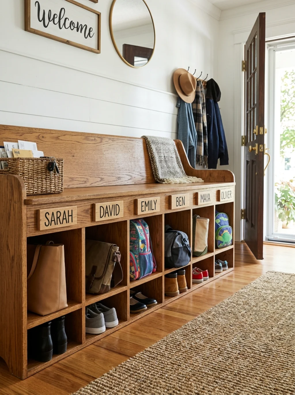 Mudroom Bench with Storage Cubbies